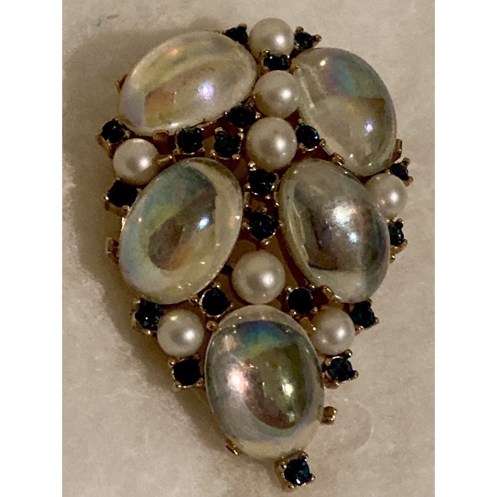 Vintage Trifari Alfred Philippe Moonstone Brooch & Earrings Set Jewelry 1950's - Picture 2 of 6